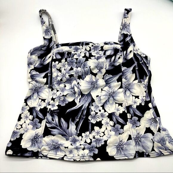 Mainstream Gray Black Floral Pleated Tankini Top Sz 16 - Picture 9 of 9